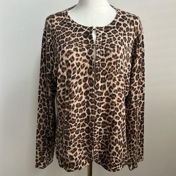 Talbots Women’s Silk Cashmere Blend Leopard Print  Mobwife Office Cardigan XL - Picture 1 of 9